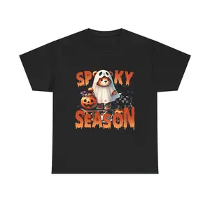 Halloween Unisex Heavy Cotton Tee Spooky Season Shirt Boo T-Shirt Pumpkin Costume Fall Apparel Cat Design Halloween tees for men and women