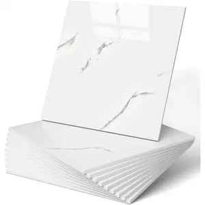10pcs Peel and Stick Tile Shower Waterproof Marble Tiles Wall Panels, 11.8"x11.8" Self-Adhesive Backsplash Tile, PVC Wall Panels Shower Tiles for Home Bathroom, Kitchen, Living Room White