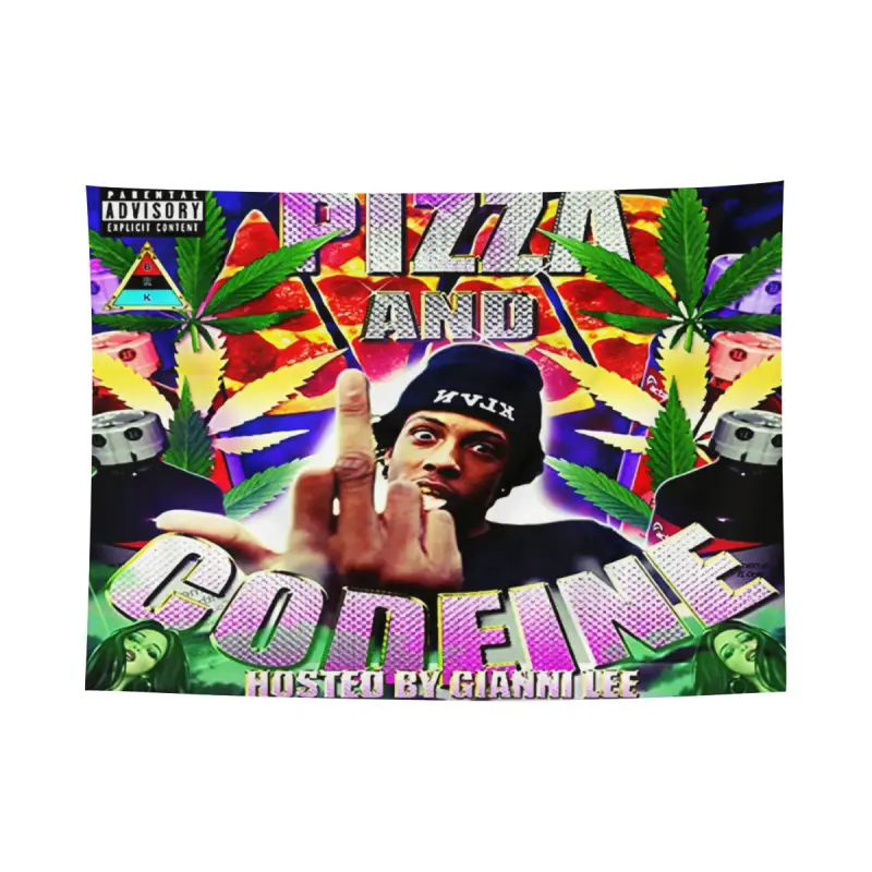 Pizza and Codeine Mixtape Cover Wall Flag, Tapestry Wall Hanging, Underground Hip Hop Tapestry, Explicit Grunge Room Decor