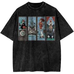 Hayao Miyazaki Ghibli Collage Washed Graphic Streetwear Oversized T-Shirt