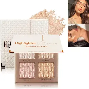 BEAUTY GLAZED Highlighter Palette, Luminous Bronzing Powder, 4 Highly Pigmented Face Highlighters, Cruelty-Free and Hypoallergenic Makeup