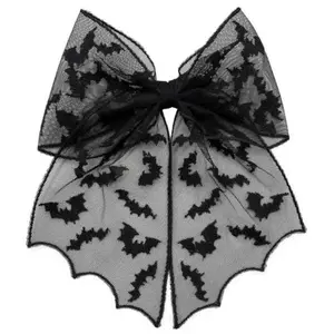 Black Lace Bat Hair Bow - Gothic Halloween Hair Clip Accessory