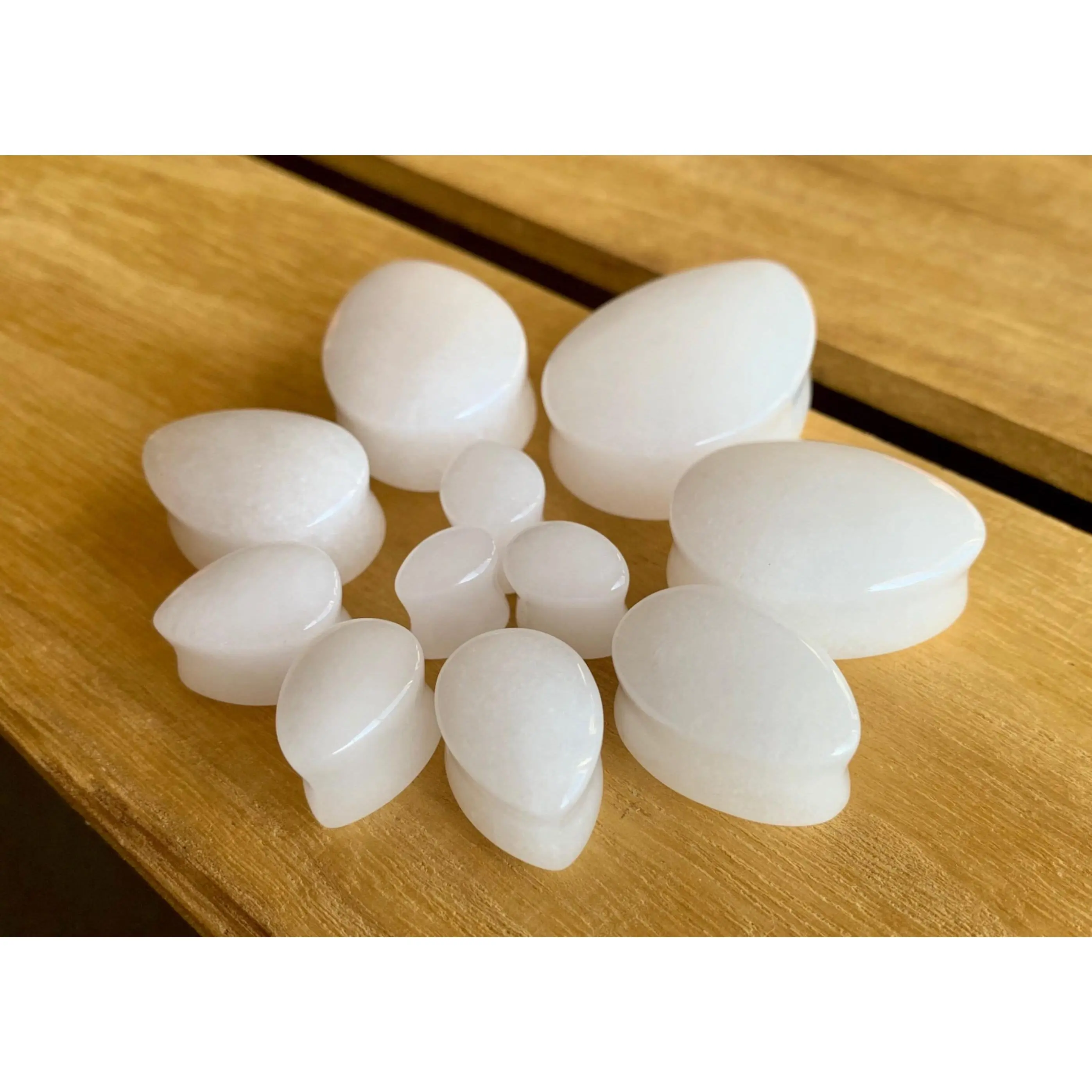 PAIR of Stunning White Jade Teardrop Organic Stone Plugs - Gauges 0g up to 32mm!