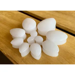 PAIR of Stunning White Jade Teardrop Organic Stone Plugs - Gauges 0g up to 32mm!