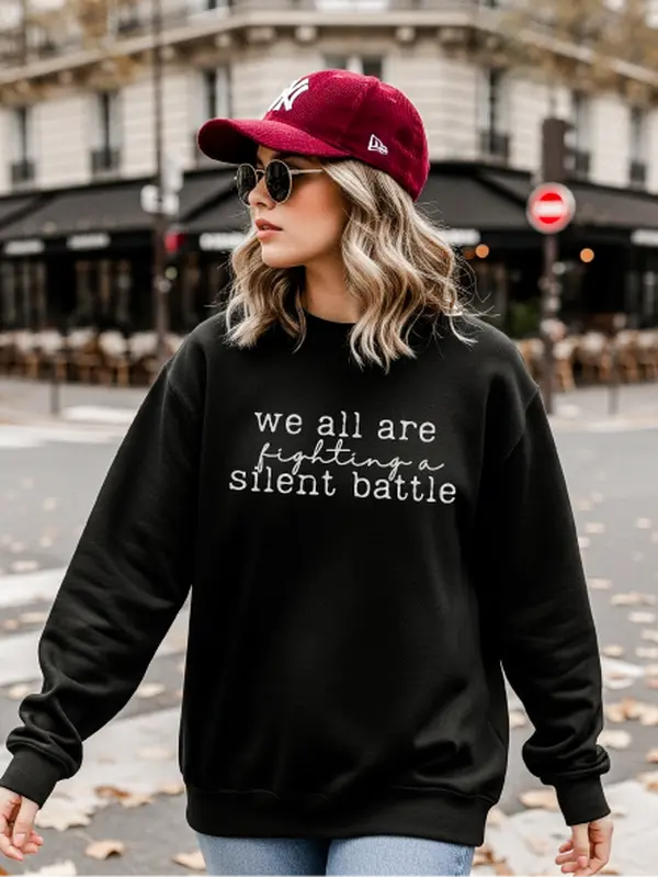 We All Are Fighting A Silent Battle ~ Embroidered Unisex Crewneck Sweatshirt Stitched in the USA