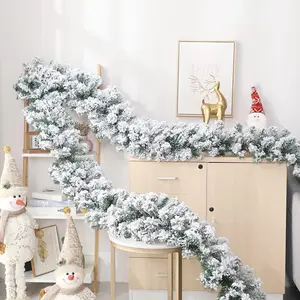 9 Foot Snowflake Covered Christmas Wreath, Artificial Holiday Pine Garland, Cedar Decor for Tree Staircase Fireplace, Home Decor Ornament