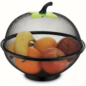 PrimPick Metal fruit basket with mesh cover, Mesh Baskets, Fine Mesh Basket, Heavy-duty anti-rust design, apple-shaped storage container with ventilation holes and hanging holes, reusable kitchen storage box for fruits, vegetables, picnics