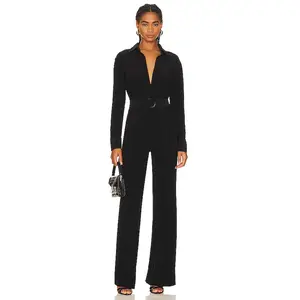Norma Kamali Shirt Straight Leg Jumpsuit With Collar Stand in Black