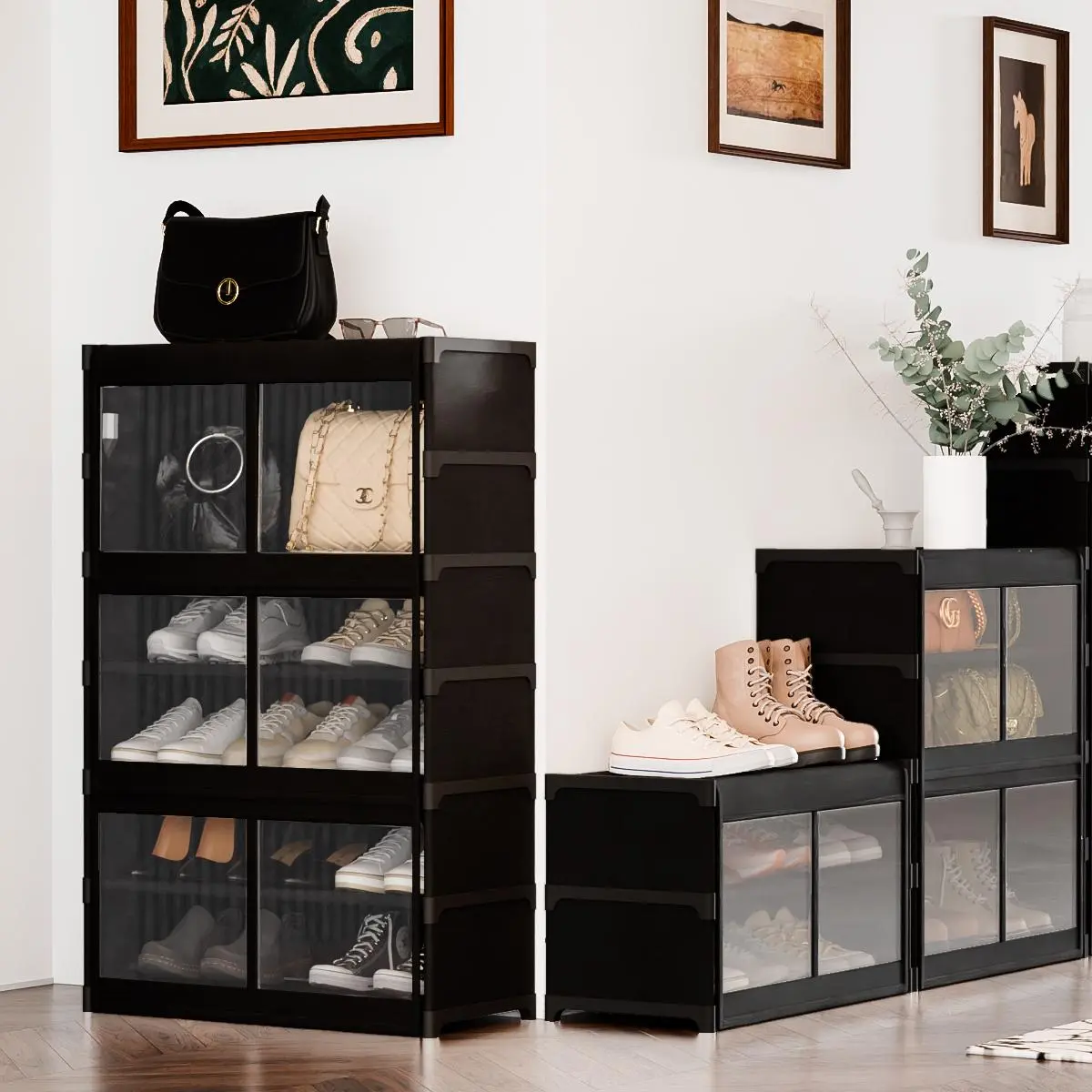 Hausneed Transparent Storage Rack Clear Shelving Unit with Format Storage Compartments and Dust Cover,3/5/7 layers,Suitable for rental housing, bedrooms, living rooms