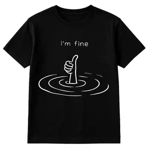 Vintage I'm Fine T-Shirt, Sarcastic Humor Tee, Funny Mental Health Therapy Gift, Drowning Graphic Top, Sad Girl Aesthetic Womenswear Cotton Tshirt Summer Casual Streetwear