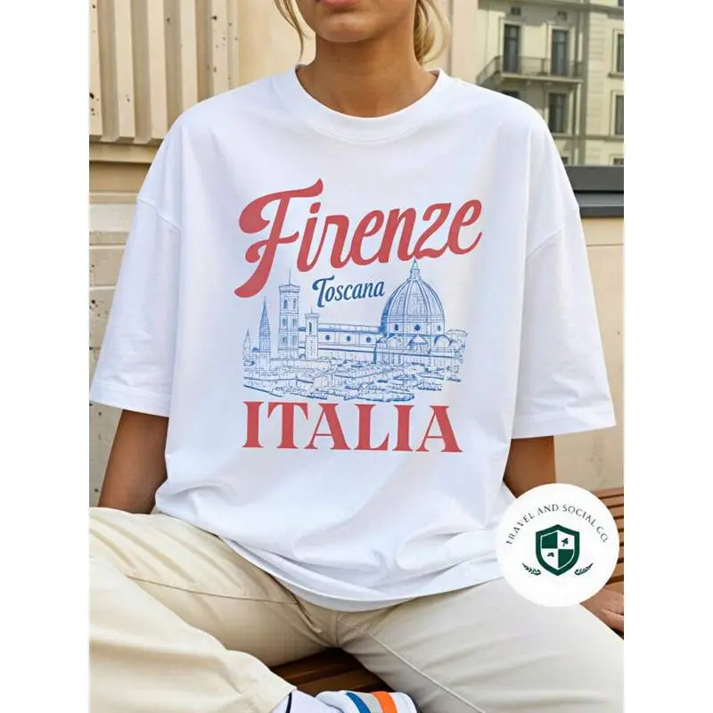 Firenze, Italia  Cotton T-Shirt |     Vintage, Retro Style Italian Travel Graphic Tee |     Gift Summer Outfits For Women
