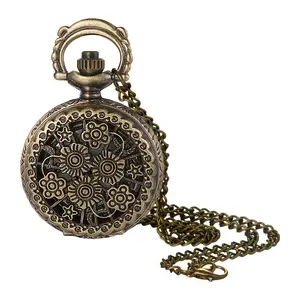 Women's Vintage Pocket Watch - Skeleton Hollow Flower Pendant Necklace Quartz Analog Fob Watches with 30.7" Chain for Christmas