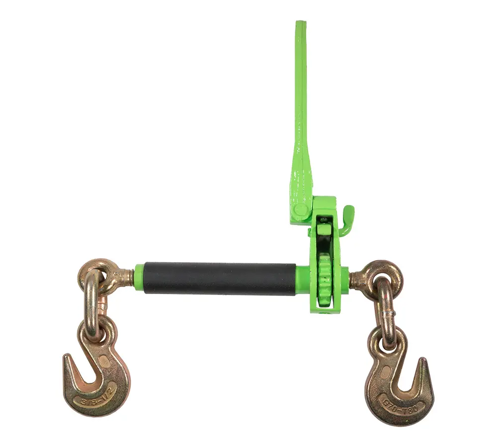3/8"-1/2" Hi-Viz Green Heavy Duty Folding Handle Ratchet Load Binder w/ Grab Hook 12,000 lbs WLL | Tie Down Hauling Chain Binders for Flatbed Truck Trailer