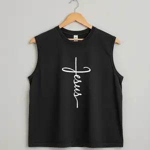 Jesus Cross Faith Christian Graphic Tank Tops Unisex Vintage Washed Sleeveless Shirt for Women Men Summer Streetwear Oversized 100% Cotton Graphic Tee Casual Washed Vintage Round Neck Tank Top
