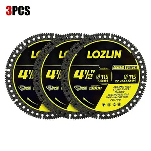 LOZLIN 3PCS 4.5" Multi-Purpose Diamond Saw Blades - for Quartz/Tile/Ceramics/Marble/Stone/Metal/Wood, Angle Grinding Cutting Discs 22.23 Arbor