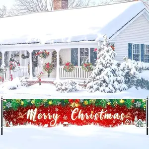Merry Christmas Yard Banner Sign Outdoor Holiday Decor for Fence & Garden 9ft Decorations Garland Xmas