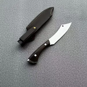 TONG GANG 5" Compact Butcher-Shape Fruit Knife, 7Cr17MoV Metal Blade, Solid Gray Wooden Secure-Grip Handle, Portable Kitchen Tool, Outdoor Camping Equipment, Knives
