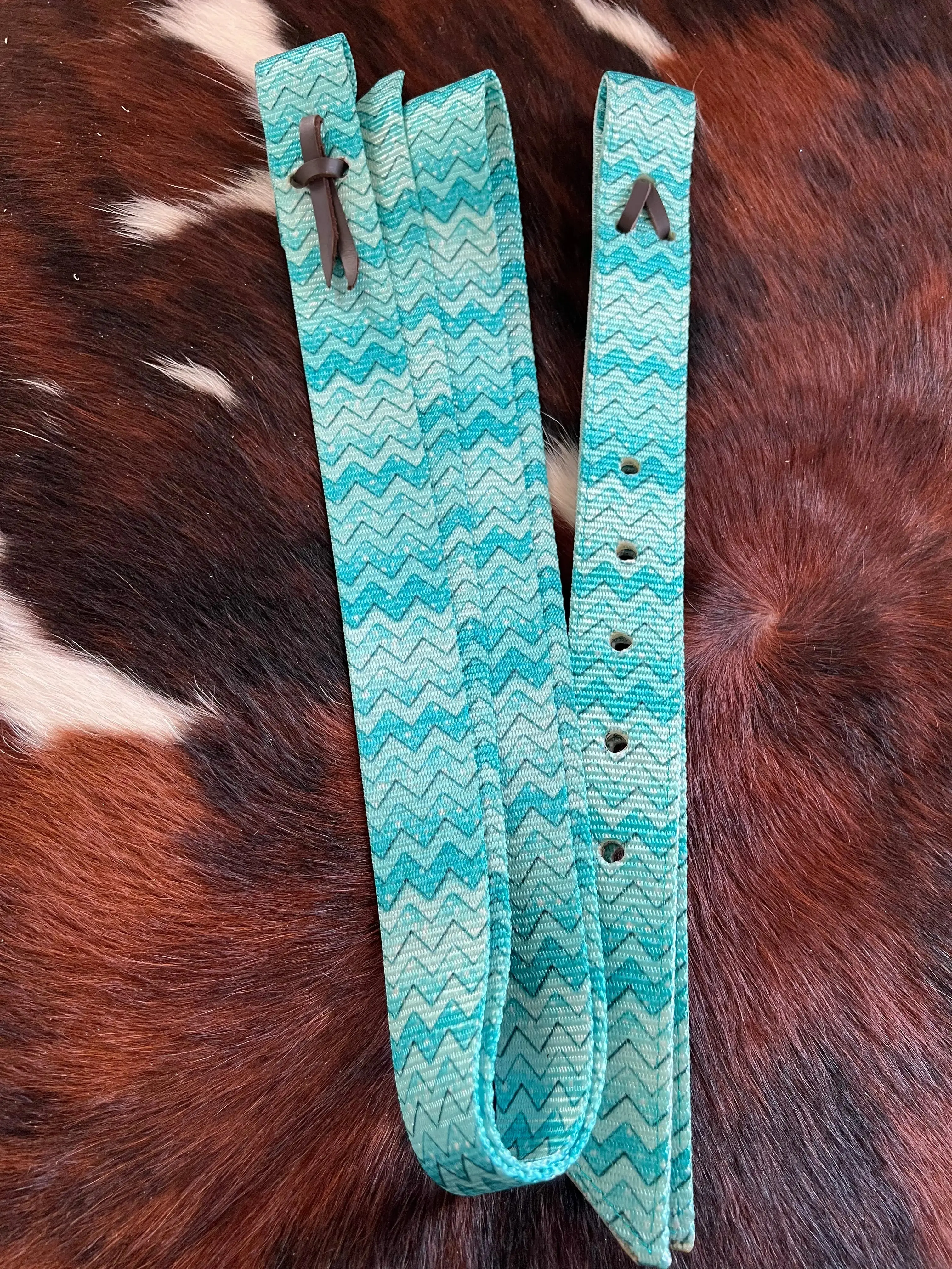 Teal Chevron Nylon tie strap and Off Billet set