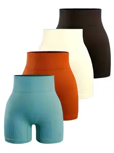 4Pcs Solid Color Yoga Shorts, High Stretch Seamless Fitness Slimming Workout Shorts, Women's Activewear