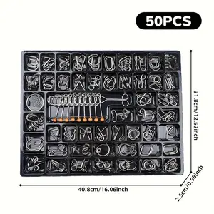 50pcs metal intelligence unlock puzzle Luban lock hole Ming lock nine chain complete set of puzzle, suitable for birthdays, Christmas, Thanksgiving, Halloween, New Year gifts
