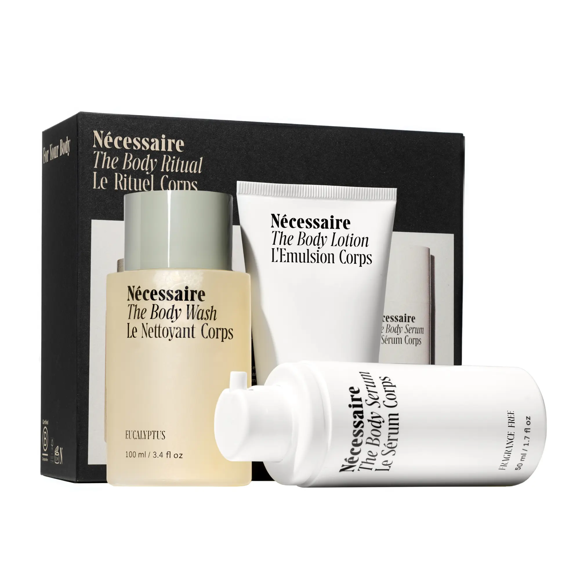 Nécessaire The Body Ritual Kit | Body Wash, Body Lotion & Deodorant Set | Body Care Essentials | Eucalyptus & Fragrance-Free