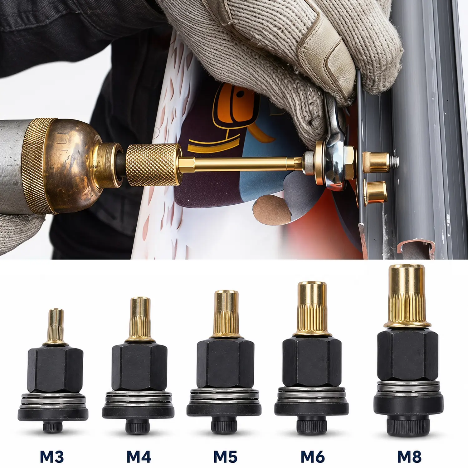 5Pcs Head Rivet Nut Tool, M3 M4 M5 M6 M8 Rivnut Kit, Carbon Steel Rivnut Set, Threaded Rivet Nut Kit, Manual Riveter Rivnuts Tool Accessory for Automotive Repair Warehouses,#SummerWins