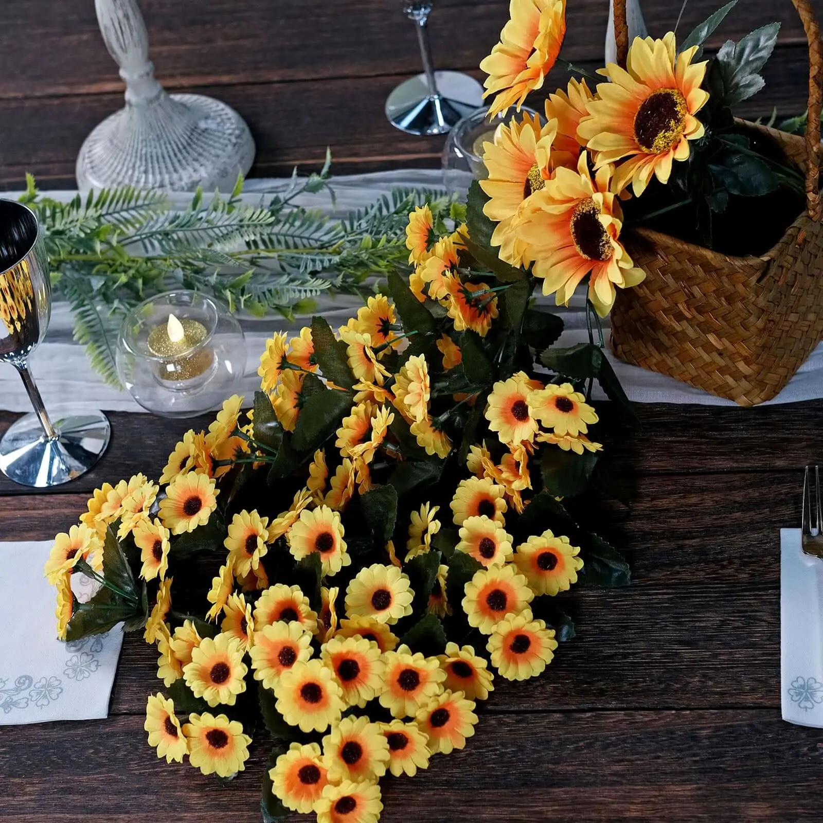 22" Artificial Hanging Vine Sunflower Bush with Plastic Stem - Fake Plants, Vibrant Faux Flowers, Draping Bouquet Garland for Floral Decor, Home Supplies