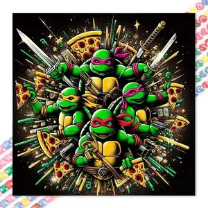 1pcs 5D DIY handmade diamond painting kit, 5D diamond art set, DIY decoration, Ninja Turtles pizza diamond painting kit full round drill DIY, mosaic, diamond art, Diamond Art Tools, DIY art home decoration, suitable for Halloween and Christmas.