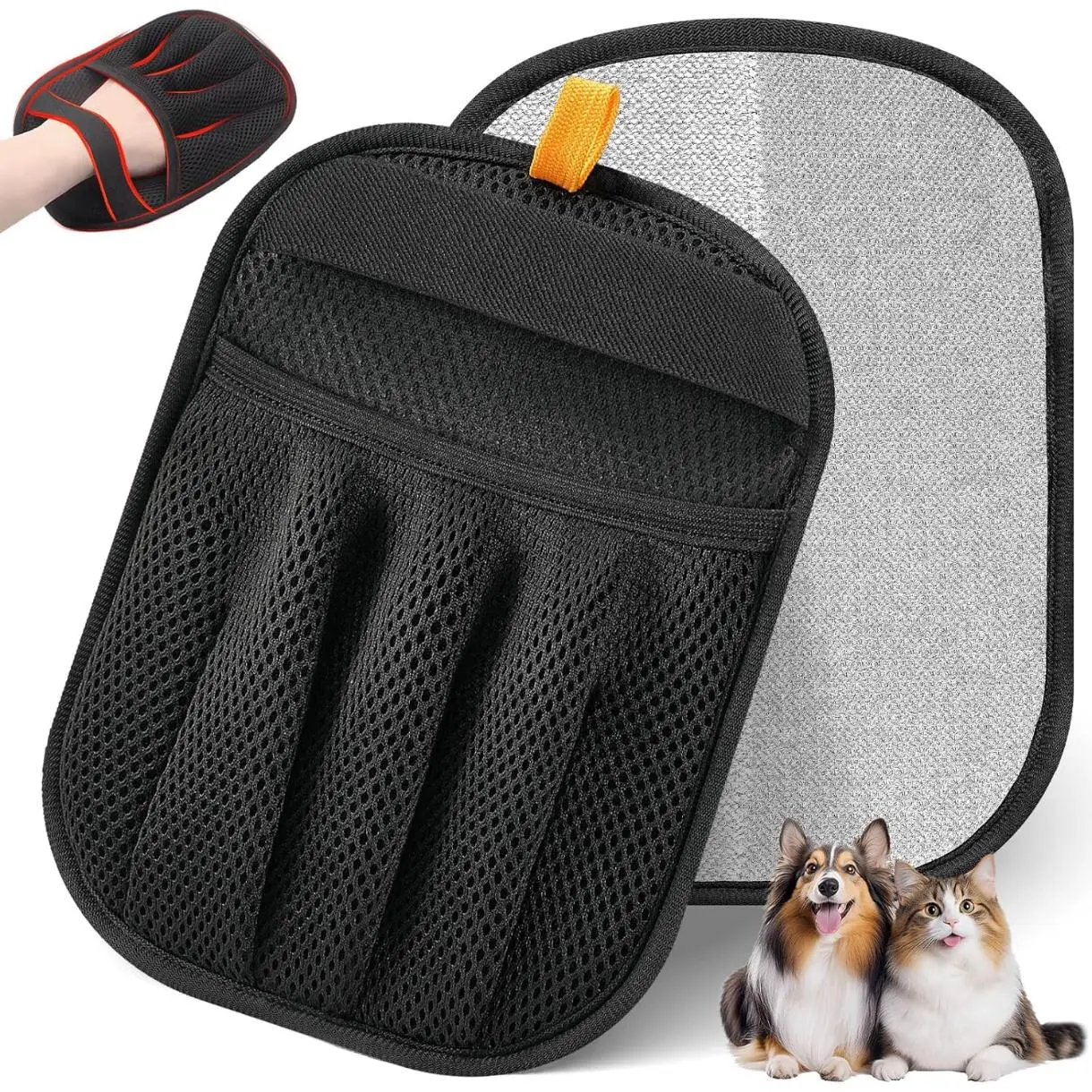 Pet Hair Removal Glove Cat & Dog, Electrostatic Reusable Hair Remover Tool | Upgraded washable 5-Finger pet hair remover works for laundry, couch, carpet & car seat, removes dog and cat fur easily