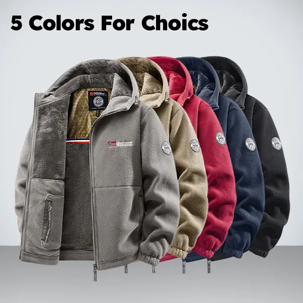 Men's Fleece Jacket, Casual Sherpa-Lined Polar Fleece Outerwear with a Stand Collar and Full Zipper Pockets for Hiking, Fabric, Coats, Tops, Basics, Jackets, Fitted Cut
