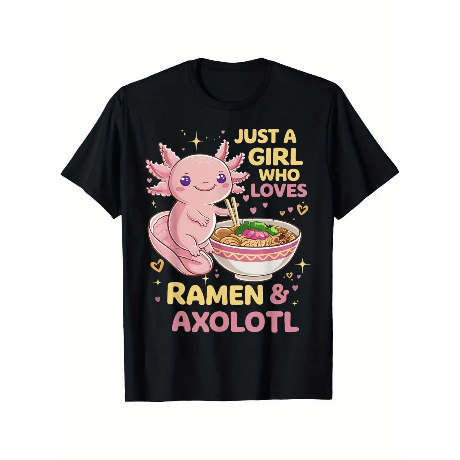 Girls' Cute Axolotl Ramen T-Shirt, Casual Cartoon Print Kids Clothing Top, Lightweight and Breathable Fabric, Funny Shirt, Shirts,graphic
