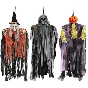 3 Pack 35” Hanging Ghosts Witch Pumpkin Decor Hanging Halloween Decorations Outdoor Halloween Decor, Scary Flying Witch Grim Reapers Haunted House Front Porch Decor Yard Garden Lawn Party