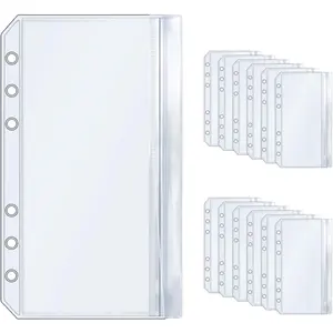 12 A6 Binder Pockets, Two Layers Sealed & Open Clear Cash Stuffing Envelopes, 3.3" x 6.7" Sheet Protectors for A6 Binder Planner Insert Accessories