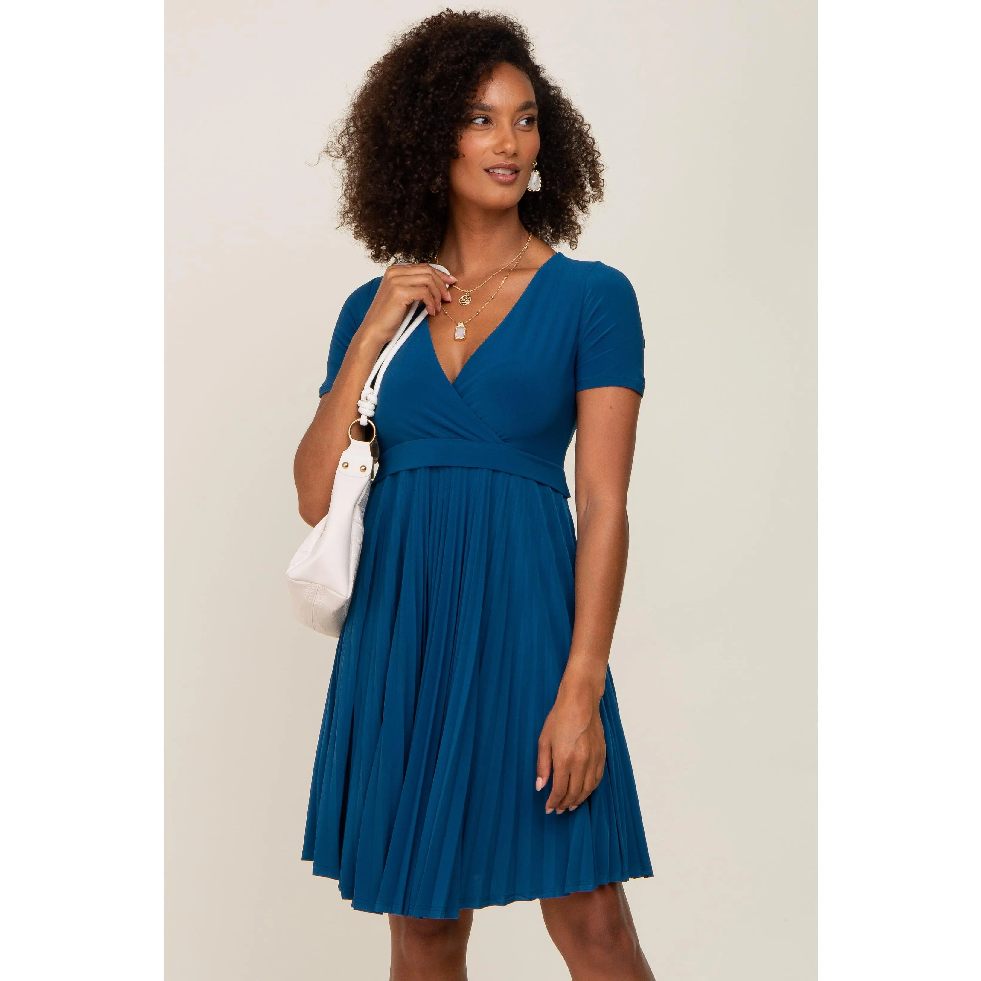 Teal Pleated Maternity/Nursing Dress, Maternity Wear, Pregnancy
