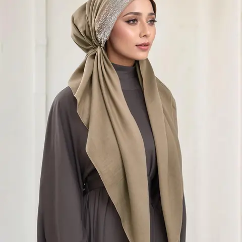 Women's Solid Color Rhinestone Decor Instant Hijab, Modest Fashion Breathable Hijab for Daily Wear, Women's Islamic Clothing for All Seasons, Modesty Hijab Wrap