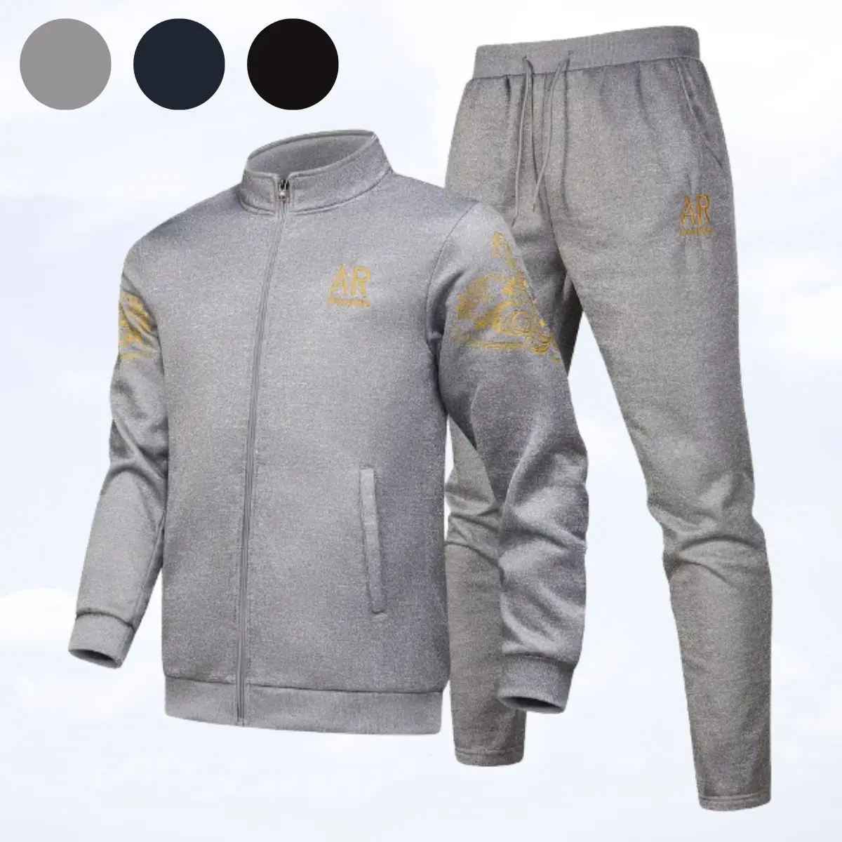 Men's 2-Piece Lightweight Athletic Outfits - Stand Collar Long Sleeve Embroidered Tracksuit Set with Belt, Spring & Autumn Casual Athletic Training Apparel for Fitness Training Clothes, Workout Tracksuit