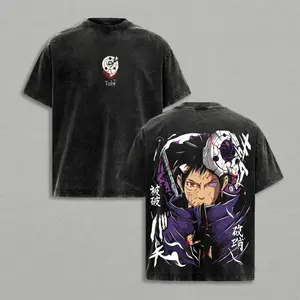 Obito Uchiha Sharingan Rinnegan Naruto Anime Graphic T Shirt Vintage Washed Cotton Casual Oversized Streetwear Short Sleeve Top for Men Women