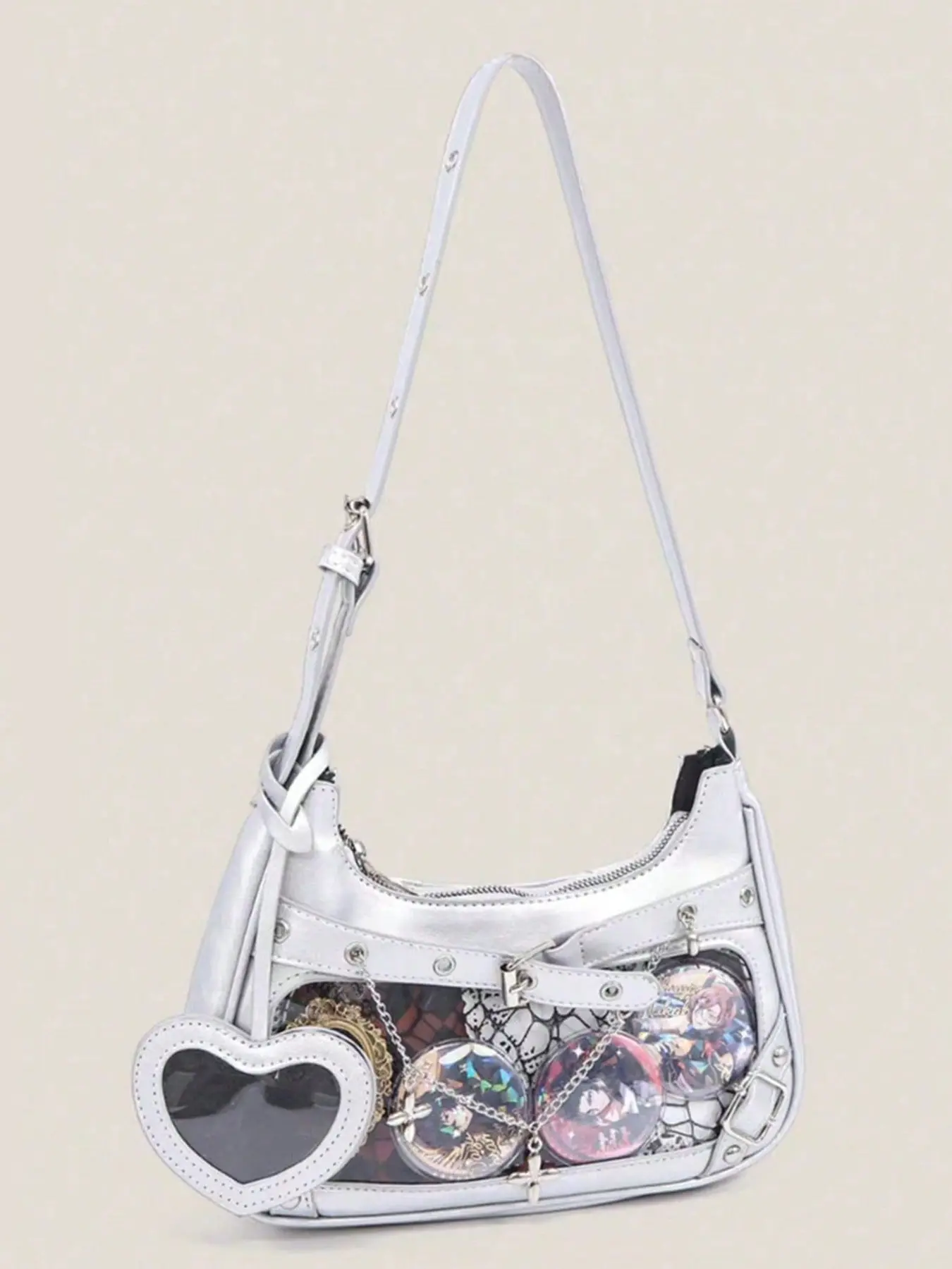 Sweet and trendy casual and fashionable shoulder bag, exquisite and personalized atmosphere crossbody bag, with heart pendant decoration, belt chain decoration, suitable for daily commuting, shopping, and socializing Cross body bags, Stylish Crossbody Bag