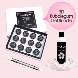 Tickled Pinque 3D Bubblegum Gel Bundle - 12-Piece Sculpting Gel Kit with Clean Freak & Double Ended Tool for Iconic Nail Art