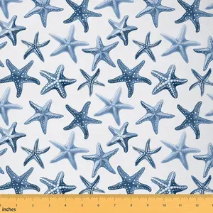 Starfish Beach Fabric by The Yard,Coastal Beach Ocean Theme Upholstery Fabric,Ocean Marine Nautical Sea Creatures Print Decorative Waterproof Fabric