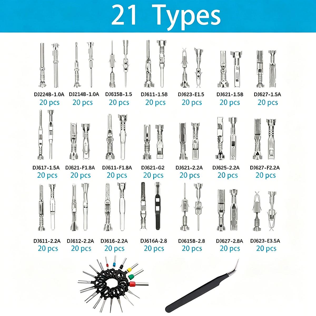 720pcs Car Electrical Wire Terminal Pins Connector Kit 21Type 1/1.5/1.8/2.2/2.8/3.5mm