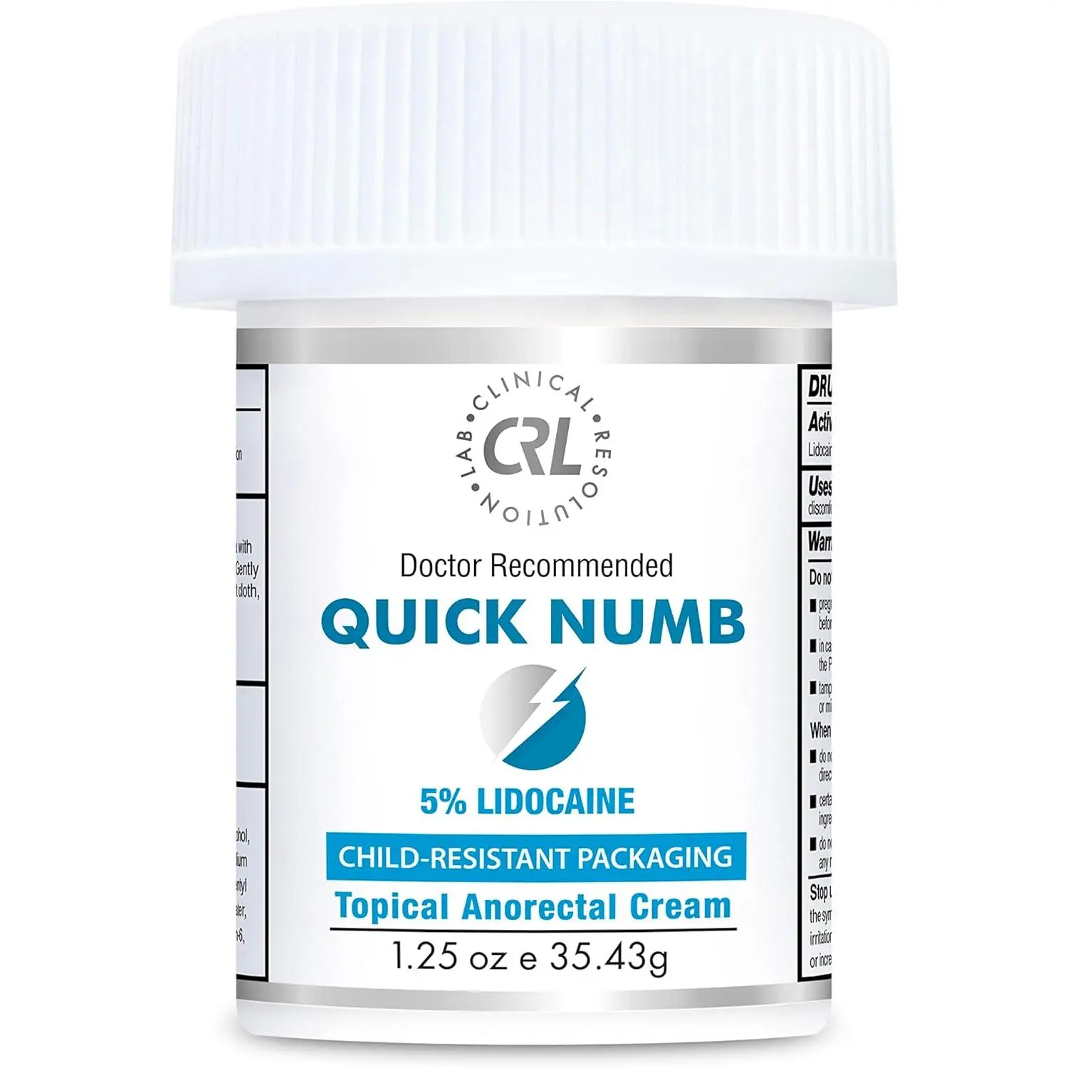Clinical Resolution Quick Numb 5% Lidocaine Topical Numbing Cream for Fast Pain Relief, Burn Itch Numb Cream, Maximum Strength, Vitamin E for Local and Anorectal Uses, Hemorrhoid Treatment 1.25 Oz