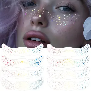 10 Pcs Mixed Glitter Laser Freckle Stickers, Rainbow Heart Star Waterproof Temporary Tattoo Decals, Party Holiday Daily Makeup Decorations, Glitter Tattoos, Fake Tattoo