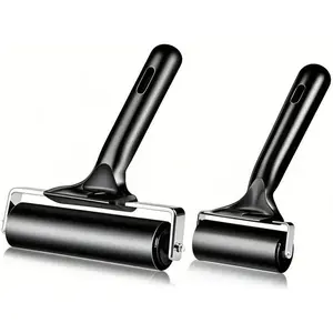 2 Pack Professional Rubber Art Brayer Rollers, Comfortable Hand Feel, Suitable for Handmade Production, Printmaking, Ink Coating, Bonding and Stamping, 4 inches+2.4 inches Black