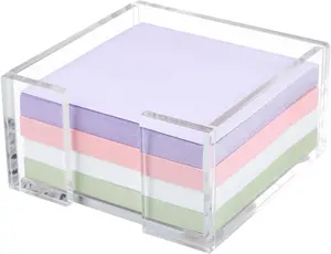 Acrylic Sticky Note Holder, 3 x 3 Crystal Clear Notepad Dispenser for Office and Dorm Room Organizer