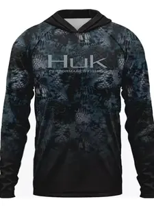 Men's UPF 50+ Hooded Sun Shirt with Built-in Face Mask, Lightweight Long Sleeve Quick-Drying Performance Top for Fishing and Outdoors
