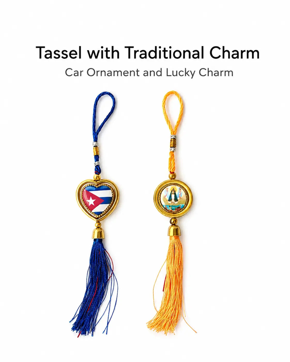 Traditional Charm Compact Soft Tassel Heart-Shaped Gold-Tone Car Hanger Ornament, Car Interior Decorative Accessory, Festive Home Decoration, Mini Gift, Car Ornaments