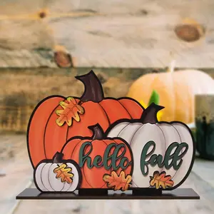 Pumpkin & Letter Design Wooden Ornament, 1 Count Farm Themed Decorative Ornament, Rustic Fall Harvest Festival Home Room Holiday Decoration, Halloween, Farmhouse Decoration