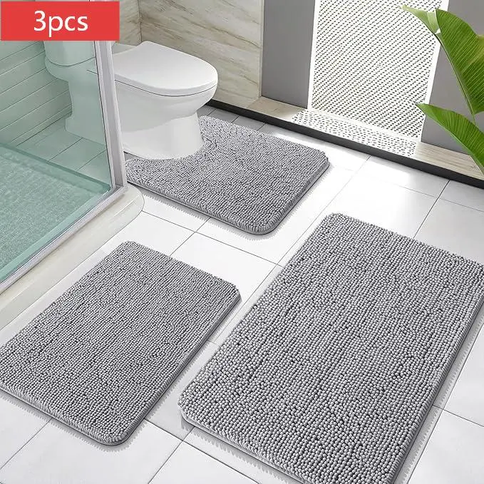 1/ 3 Piece Chenille Bathroom Rug Set Super Soft Absorbent Quick Dry Non Slip Bath Mat U-Shaped Toilet Floor Rug Home Decor