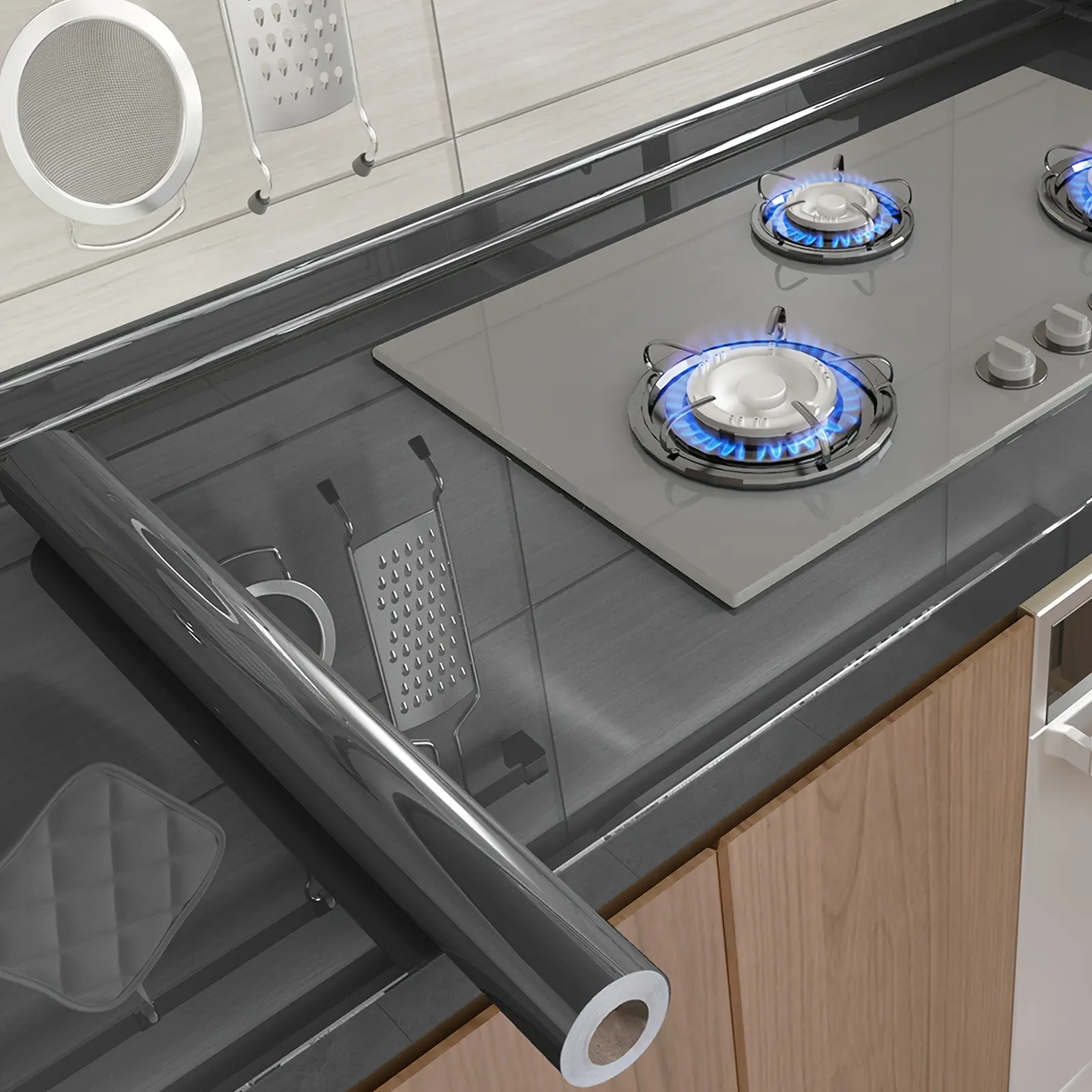 1 Roll of Solid Color, High Temperature and Oil Resistance, Heat-resistant Self-adhesive, Peel and Paste Wallpaper, Removable and Cutting, Easy To Install, Suitable for Kitchen Wall, Stove Countertop and Furniture Renovation